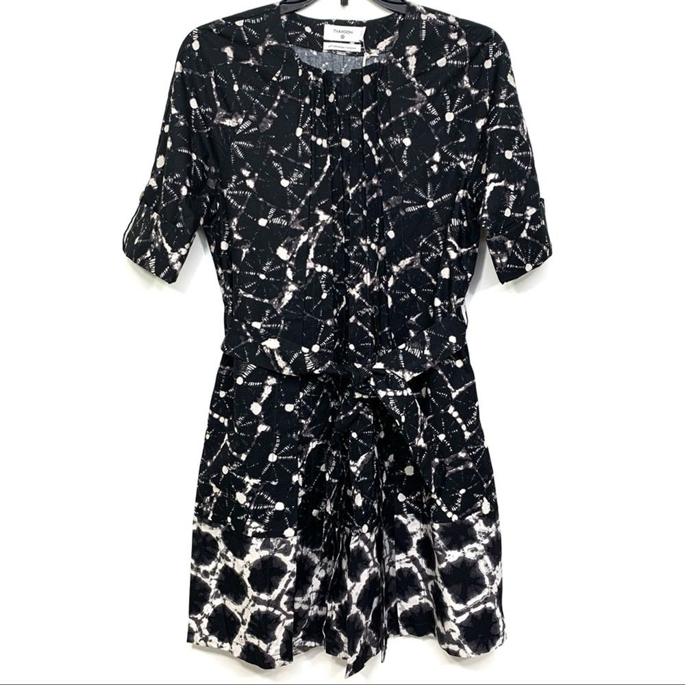 Thakoon Shibori Print Elbow Sleeve Button-Front Mini Shirtdress Size XS